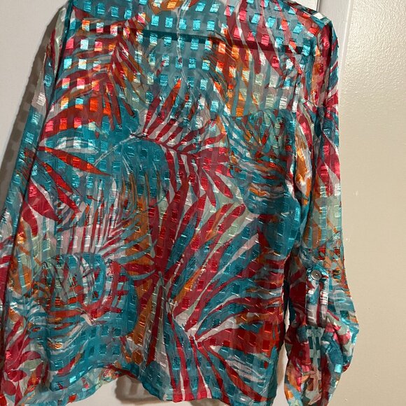 RUBY RD. SHEER LONG SLEEVE BLOUSE BUTTON UP  LONG SLEEVE SZ 18 - Picture 3 of 6